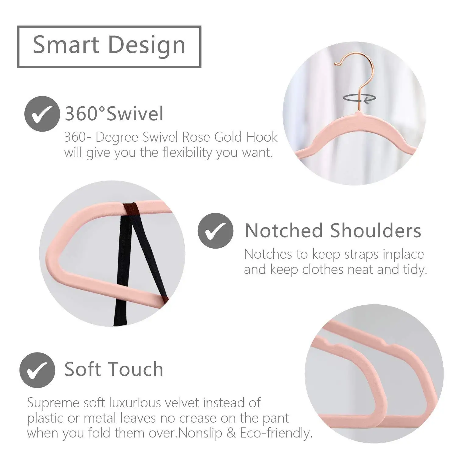 100% Recycle ABS Pink Hanger Velvet Non Slip Hangers Clothes Hooks Plastic Hanger Fabric Space Saving Hook