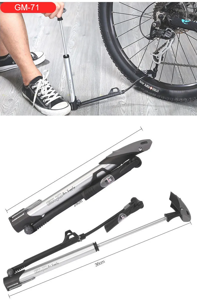 Giyo GM71 Clever Valve High Pressure Bike Pumps Bike mini air pumps With Soft Hose&Gauge PRESTA AND SCHRADER Bicycle Hand Pumps