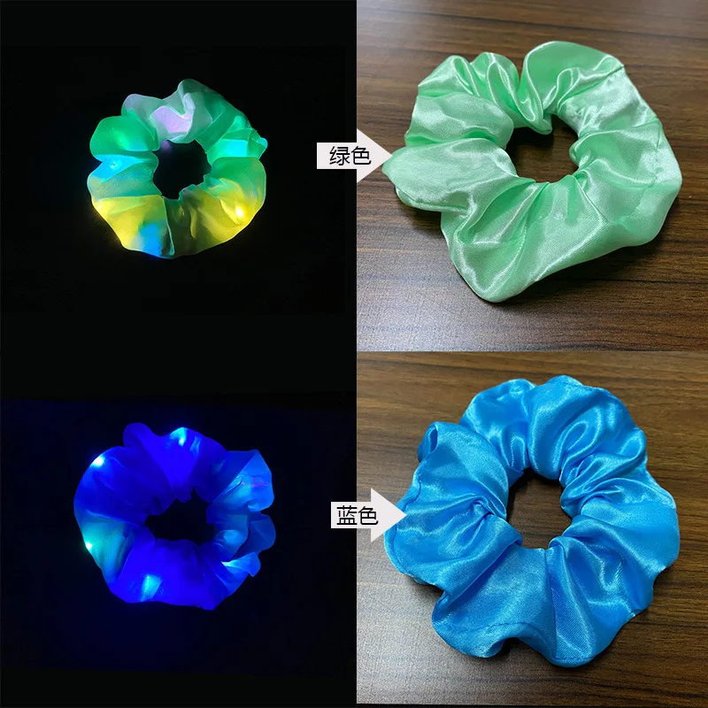 
New Fashion Candy Color Night Light Satin Silk Scrunchies Flash LED Hair Ties 