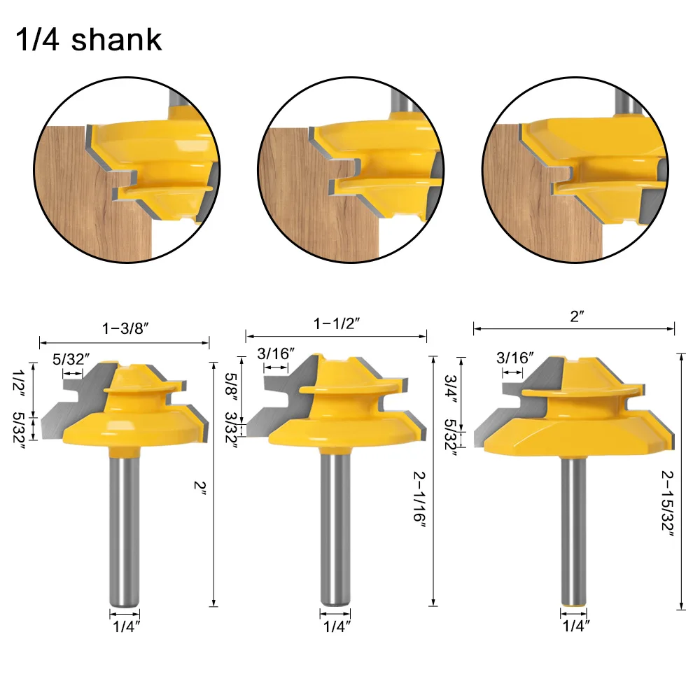 45 degree tenon cutter 1/2&1/4&8&6 shank milling cutter woodworking router bit milling knife woodworking tools router tools