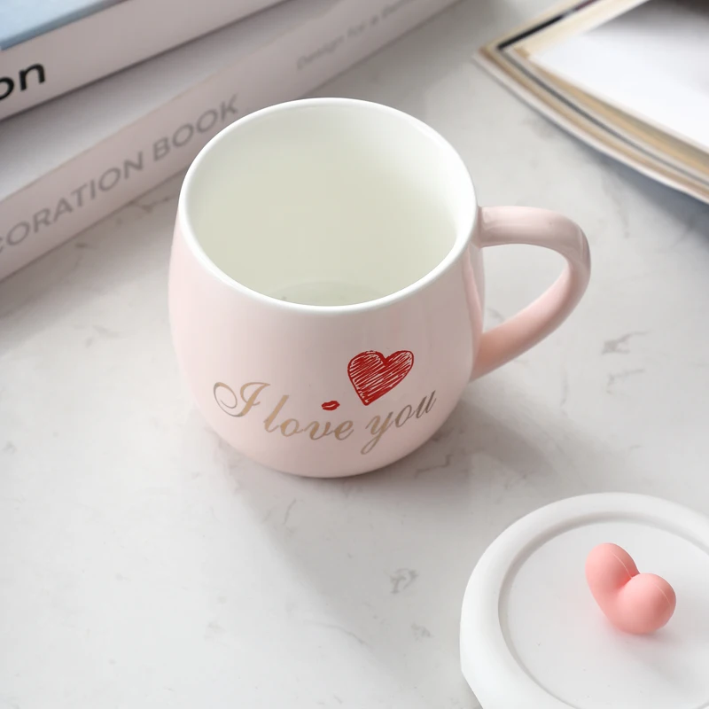 Customizable Logo Coffee Mugs Pink Ceramic Coffee Mug With Silicone Lid