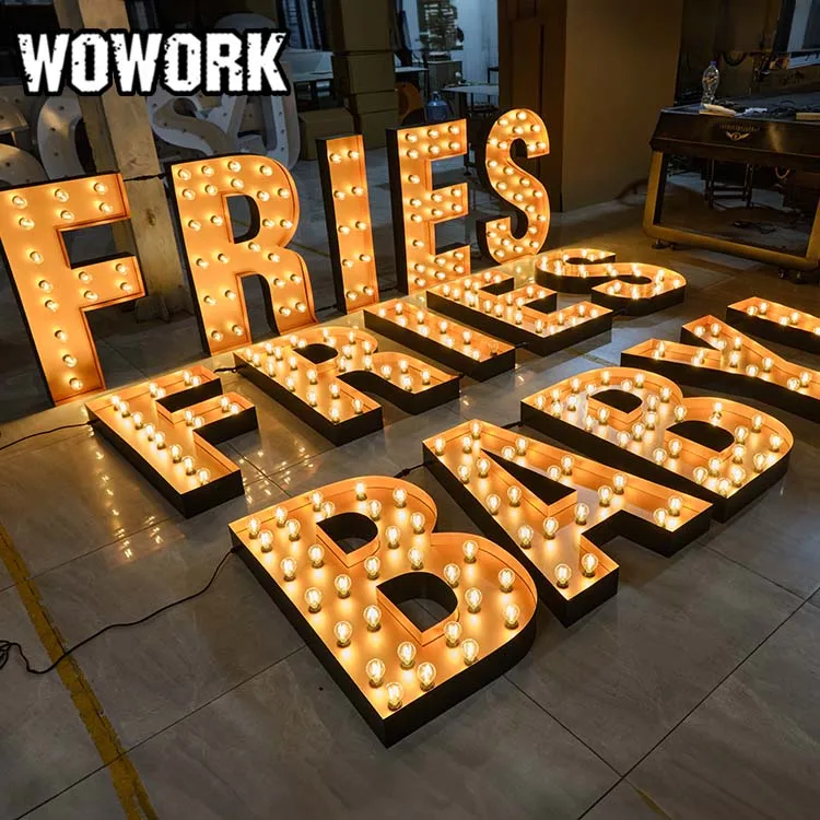 2024 WOWORK custom vintage style bulb marquee lights open face channel letter logo sign by OEM for shop store decoration