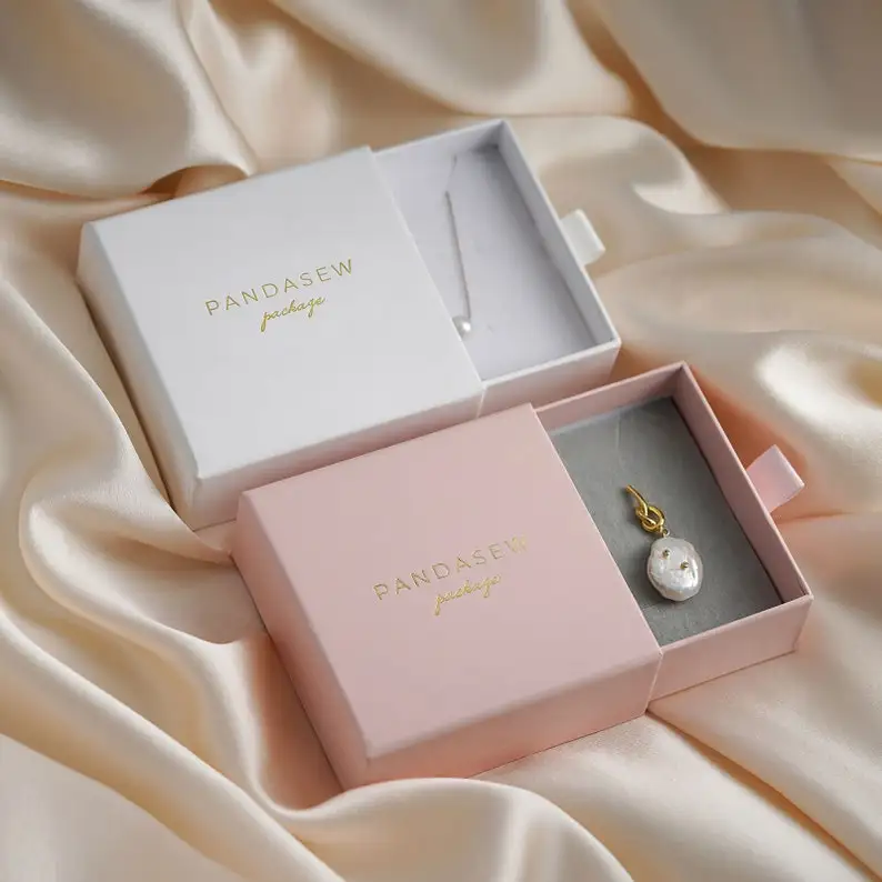 Wholesale drawer jewelry box packaging rings necklaces earrings gift box with printing brand logo