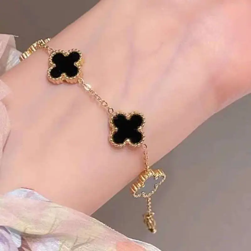 Waterproof Exquisite 18k Gold Plated Zircon Four Leaf Clover Fashion Jewelry Set Girls Women Valentine Bracelet Ring Earrings