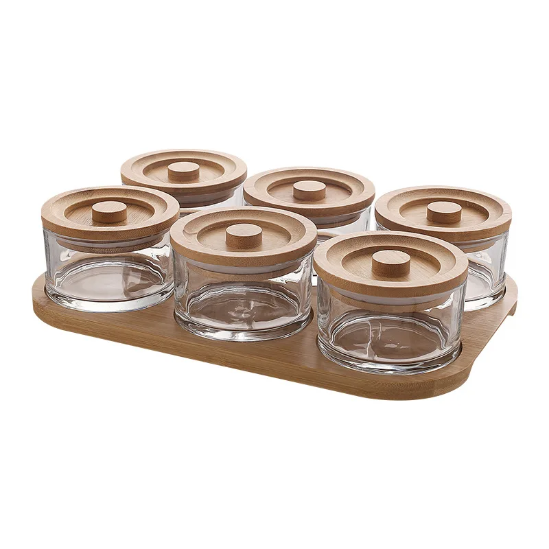 Fruit And Melon Seed Snack Tray Moisture-proof Sealed Tea Jar Glass Jar with bamboo lid