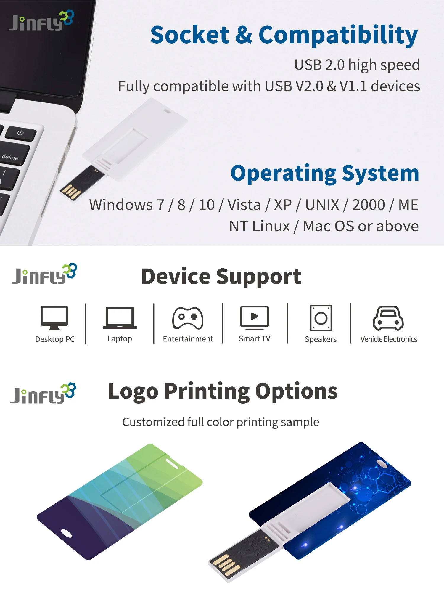 JINFLY UDP Manufacturer Custom Popular Credit Card 16gb Pendrive 512MB 1GB 2GB 4GB 8GB blank usb card flash drive 2.0