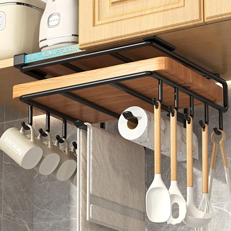 Kitchen Steell Racks Organizer Under Cabinet Hanging Hooks Storage Holder Rack for Cutting Board Pot Lid Paper Roll Cups