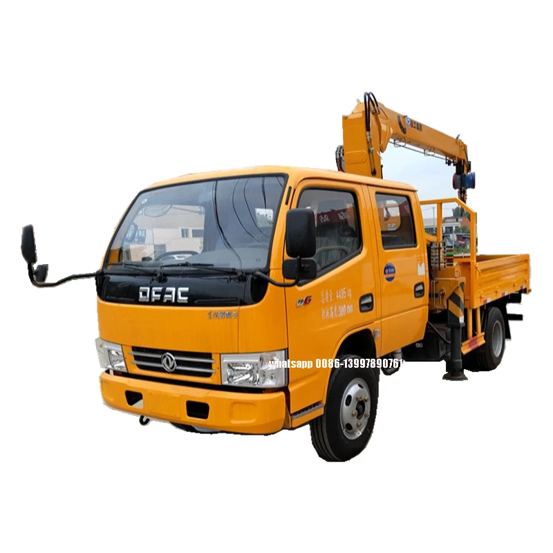 Brand New Dong Feng Double Cabin Truck With Telescopic Crane 3Tons For Sale