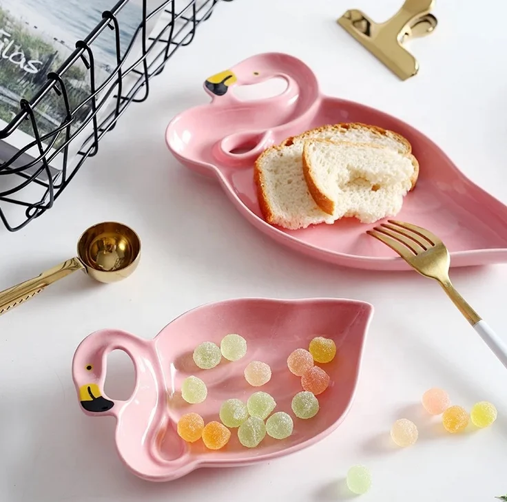 Ins export foreign trade creative flamingo ceramic tableware plate rice bowl snack plate dessert fruit plate