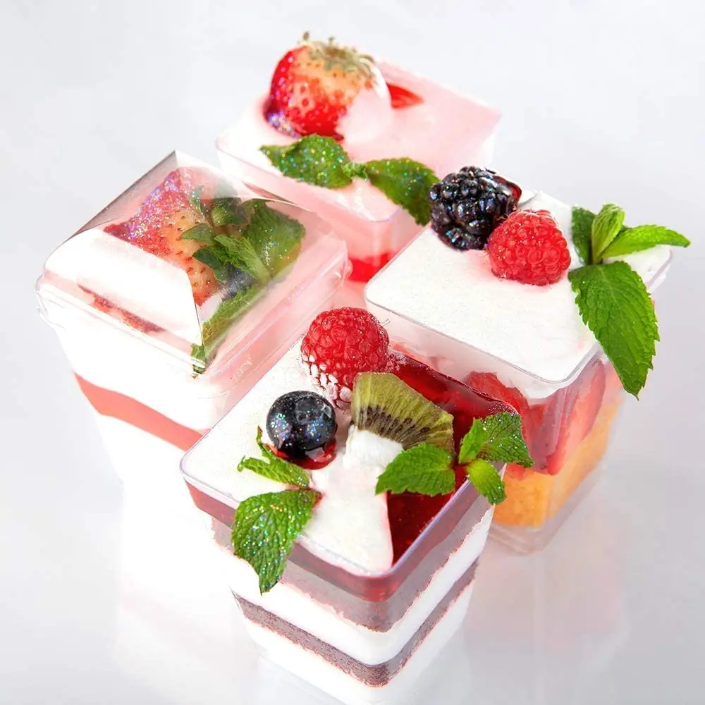 5oz Clear Tumbler Plastic Parfait Cups, Tasting Appetizer Bowls, Tall Square Shooters Shot Glasses