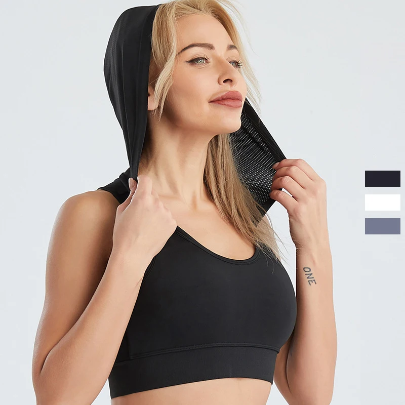 Cheer Practice Wear Shock Absorber Training Fitness Black Sports Bra De Yoga Sin Costuras Tank Top Gym Bra With Hoodie For Girls