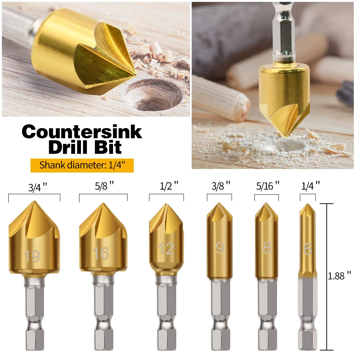 23pcs Woodworking Chamfer Drilling Set Countersink Drill Bit Wood Plug Cutters L-Wrench Center Punch