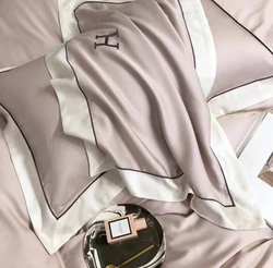 Embroidery tencel bed linen customized solid colors bedding set