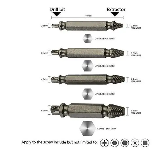 4 шт., набор направляющих сверл для извлечения сломанных солей