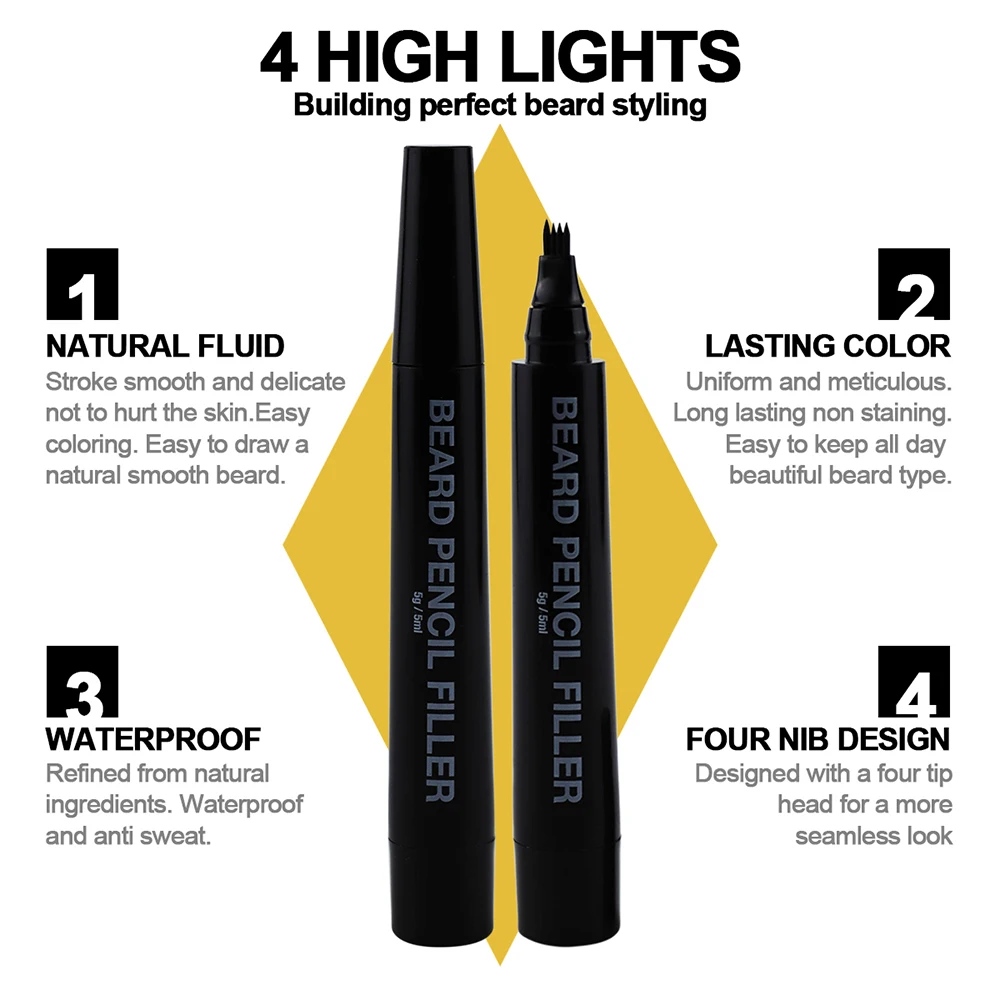 
Custom Logo Available Water Proof Long Lasting Beard Filler Pencil Beard Pen Coverage Natural Men Moustache Beard Pencil Filler 