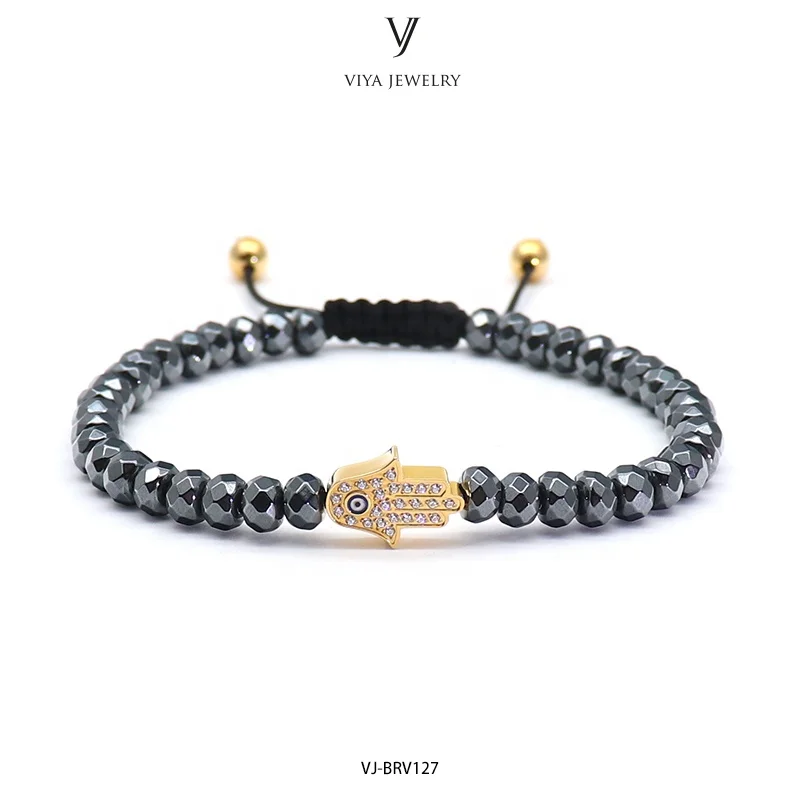 New Arrival Hamsa Beaded Bracelet Customized 5mm Stainless Steel Beads Lucky Hand Bracelets