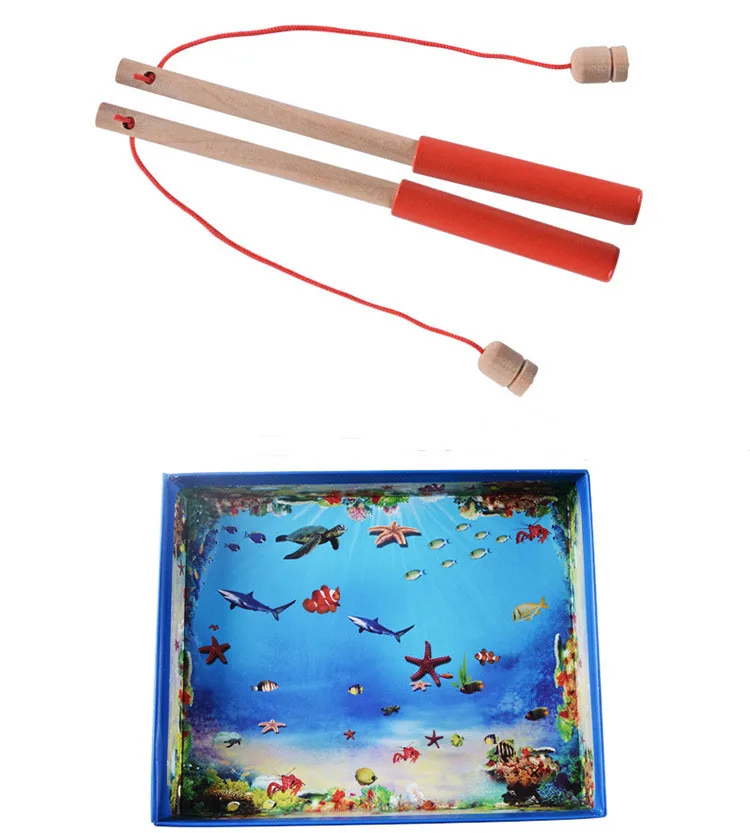 Wooden Magnetic Toys 32 Piece Fishing Game Parent Child Double Pole Puzzle Toy For Kids