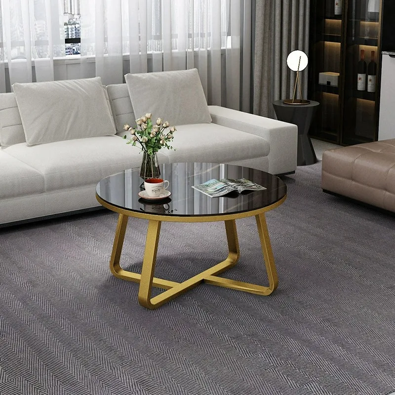 Natural Stone Nordic Hotel Furniture Slate Travertine Marble Living Room Space Saving Abstract White Round Shape Coffee Table