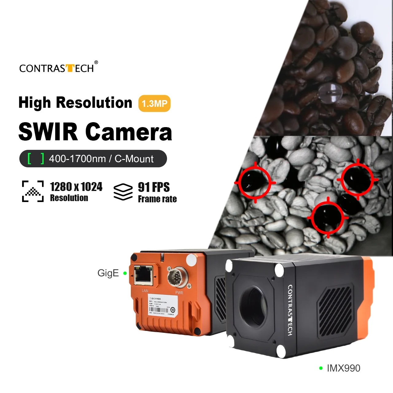 Machine Vision Imaging 640 x 512  InGaAs Sensor Gigabit Ethernet High Speed Shortwave IR Camera For Semiconductor Inspection