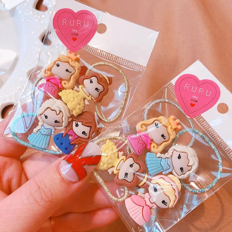 
Wholesale 4pcs/bag Girls Cute Cartoon Hair Ties Resin Elastic Hair Bands Princess Scrunchies Rubber Bands 