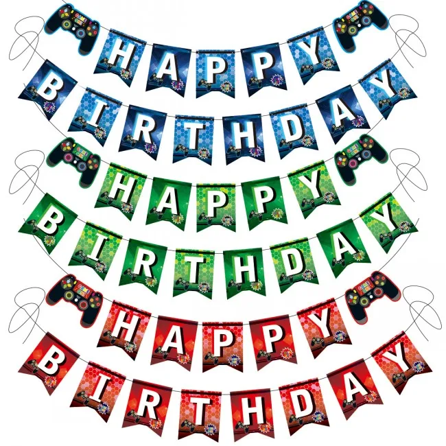 hot sale PSP game controller happy birthday letter banner for Games theme on party fishtail  banner for Happy Birthday