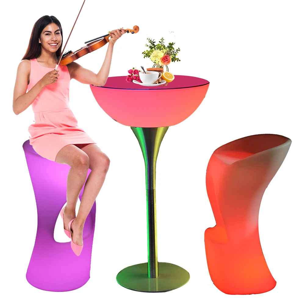 restaurant led single sofa chair outdoor indoor restaurant plastic furniture led lighted bar table and chair sofa sets for event