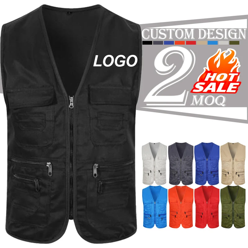 Custom Volunteer Vest With Logo Wholesale Multi Pocket Advertising Shirt Waterproof  Safety Work Clothes Journalist Vest