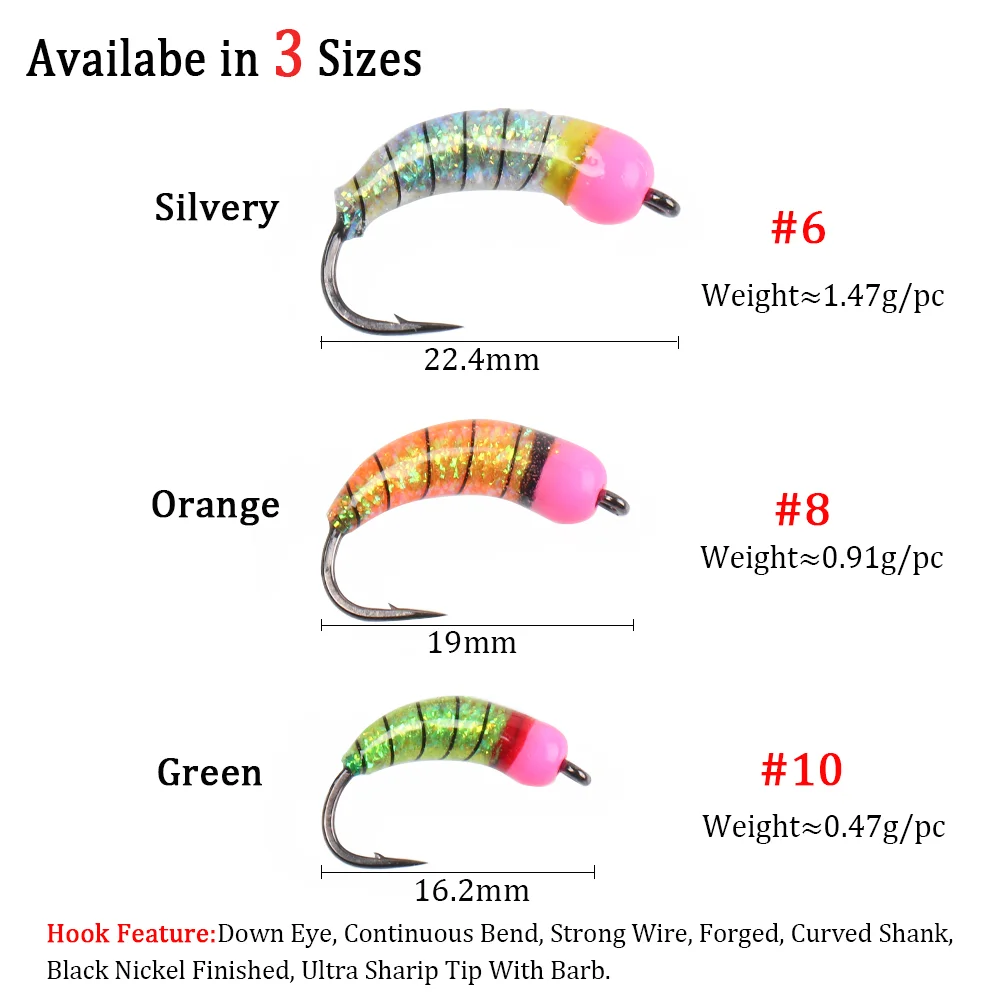 Fly Fishing Brass Bead Head Nymph Scud Bug Ice Fishing Worm Fly Caddis Larvae Insect Baits Trout Bluegill Fishing Lures Baits