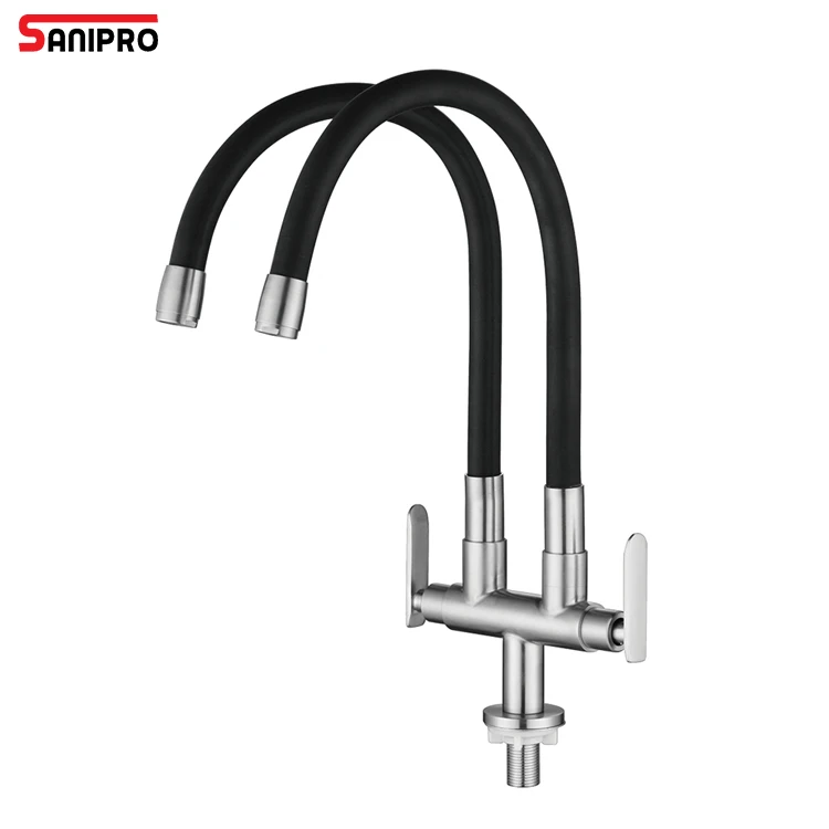 SANIPRO SUS304 Stainless Steel Faucet Hot and Cold Mixer Water Tap Flexible Double Tube Pull Out Kitchen Taps