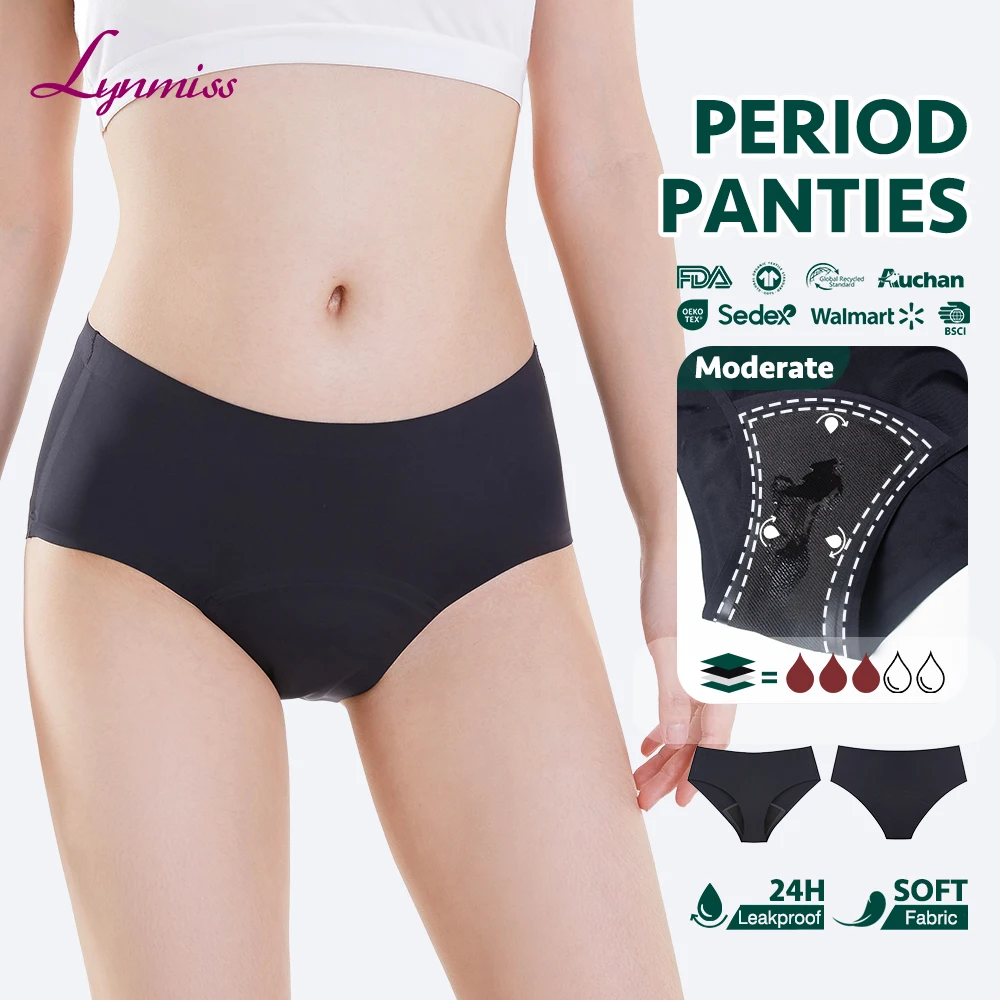 Seamless Period Panties 4 Layer Leakproof Black Menstrual Organic Cotton Period Underwear For Women