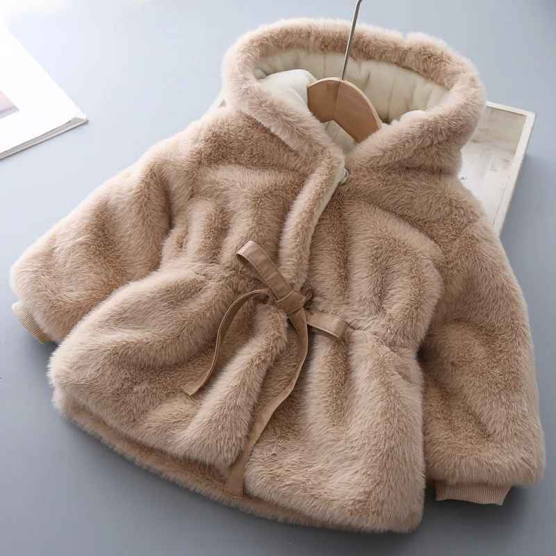 2326 Dropshipping Girls Toddler Kids Woolen Coat Baby Warm Shawl Imitation Fur Cotton