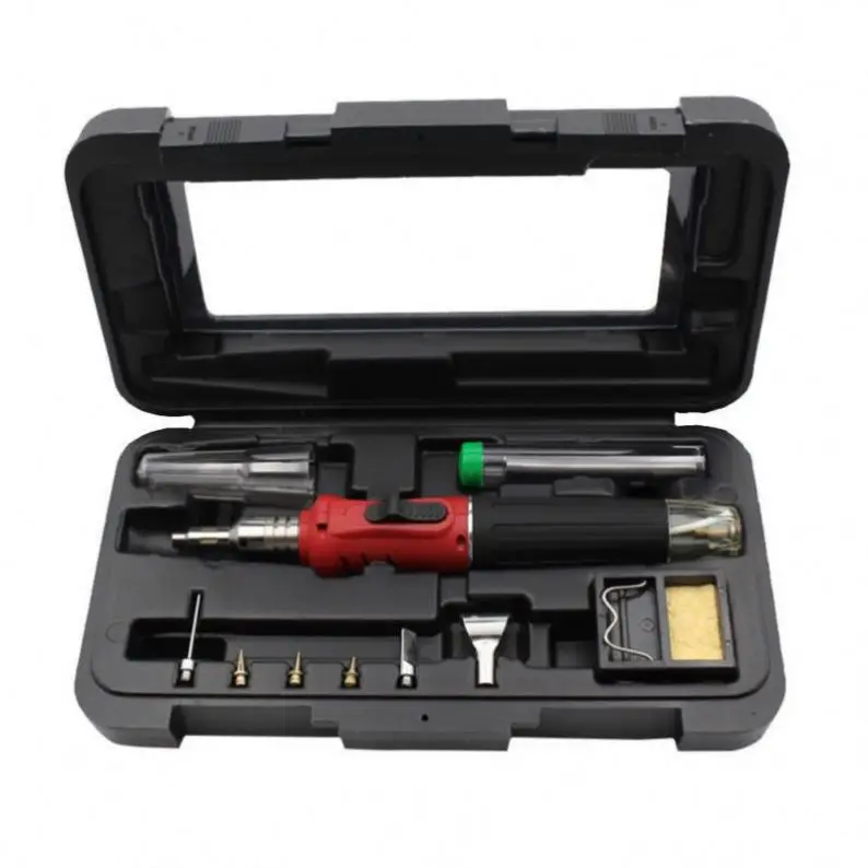 Red  HS-1115K Soldering Iron Professional 10 in 1 Soldering Iron Set Butane Gas Soldering Iron Set 26ml Welding Equipment