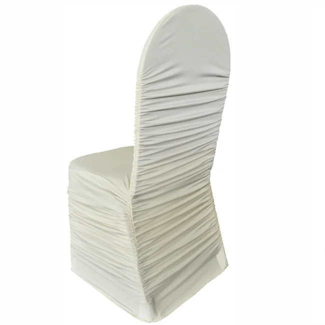 WHITE CHEAP SPANDEX RUFFLED CHAIR COVER FOR WEDDING BANQUET