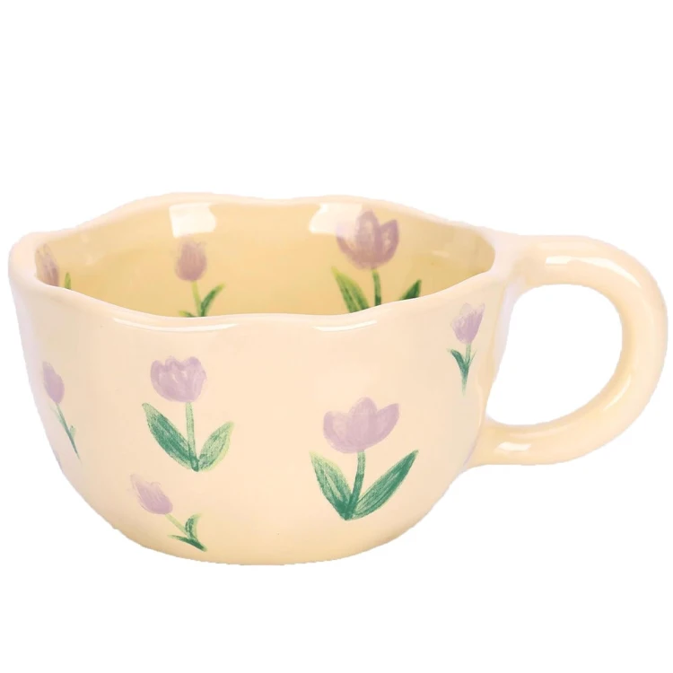 Hot Sale Eco-Friendly Ins Style Ceramic Flower Coffee Milk Tea Cup Portable Food Grade Handmade Irregular Breakfast Mugs
