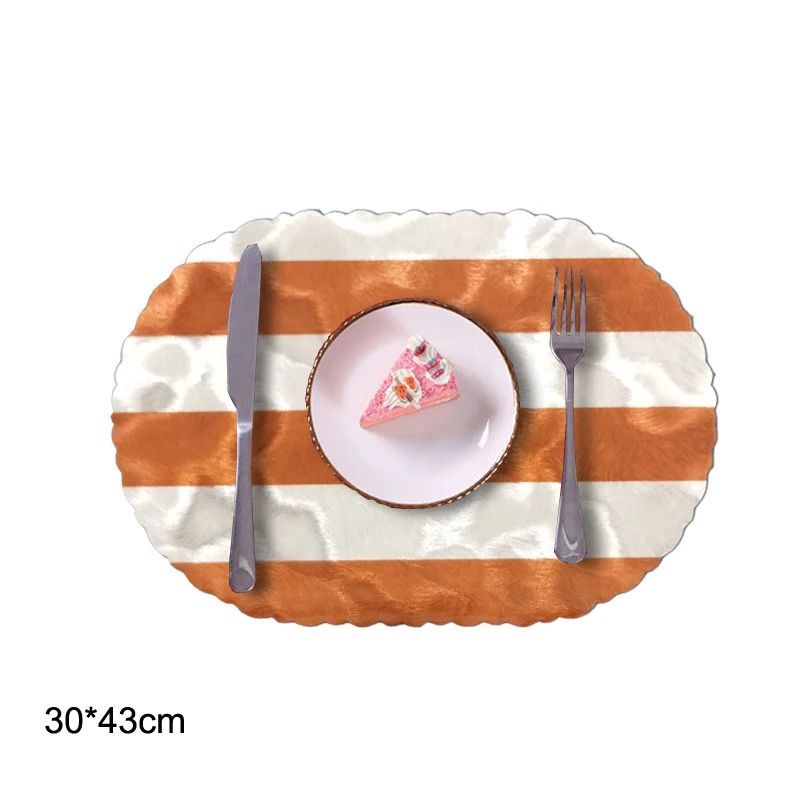 Oval Silver Stamping Stripe Tableware Mat for Home Party