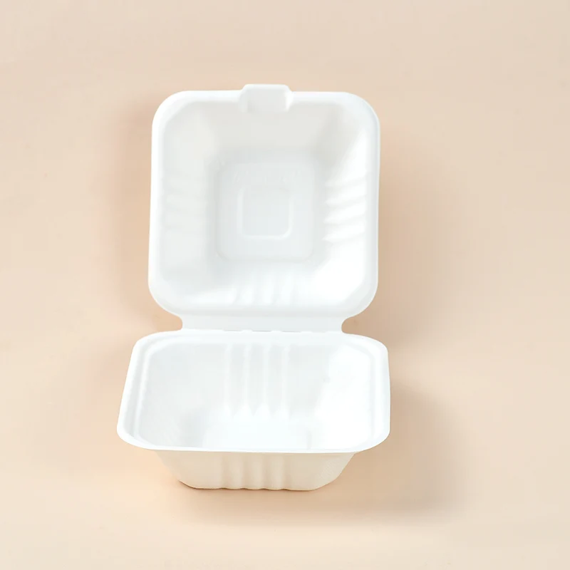 PCT061 6 Inch 500ml Bagasse Disposable Biodegradable Food Container Bagasse Clamshell Food Packaging Box American Lunch Boxes