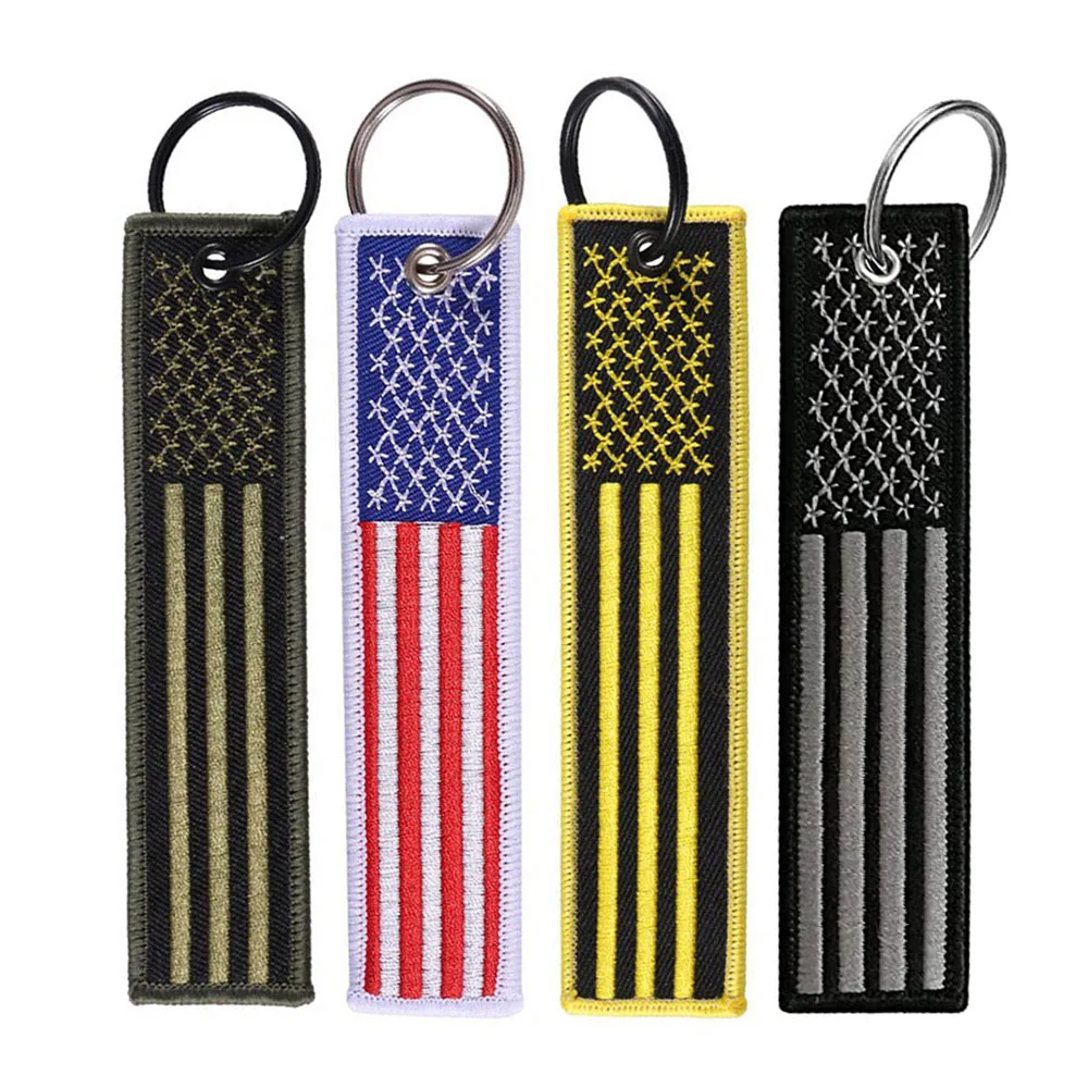 USA American Flag Embroidery Embroidered Keychain Key Tag Ring Carabiner Promotional Gifts Car Bag Woven Keychains With Keyring