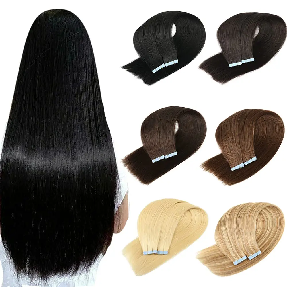 Double Drawn Thick End Tape In Extensions Long Hair Extension Human Hair Raw Brazilian Regular Tape Extensions Curly Hair
