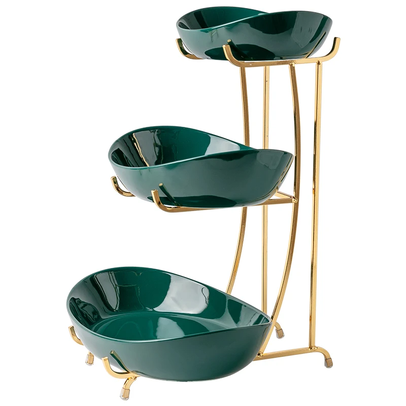 
Jade-cer European style luxury multi-layer fruit tray ceramic metal cake plate wedding hotel dessert plate display stand 