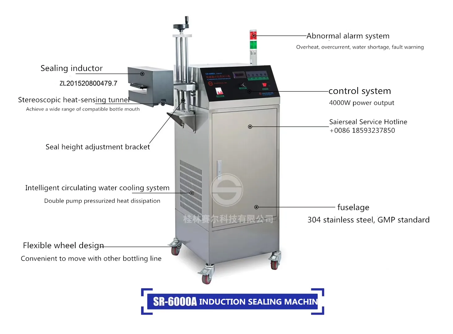 SR-6000A automatic continuous induction sealing machine induction heat sealer for small and large plastic bottle