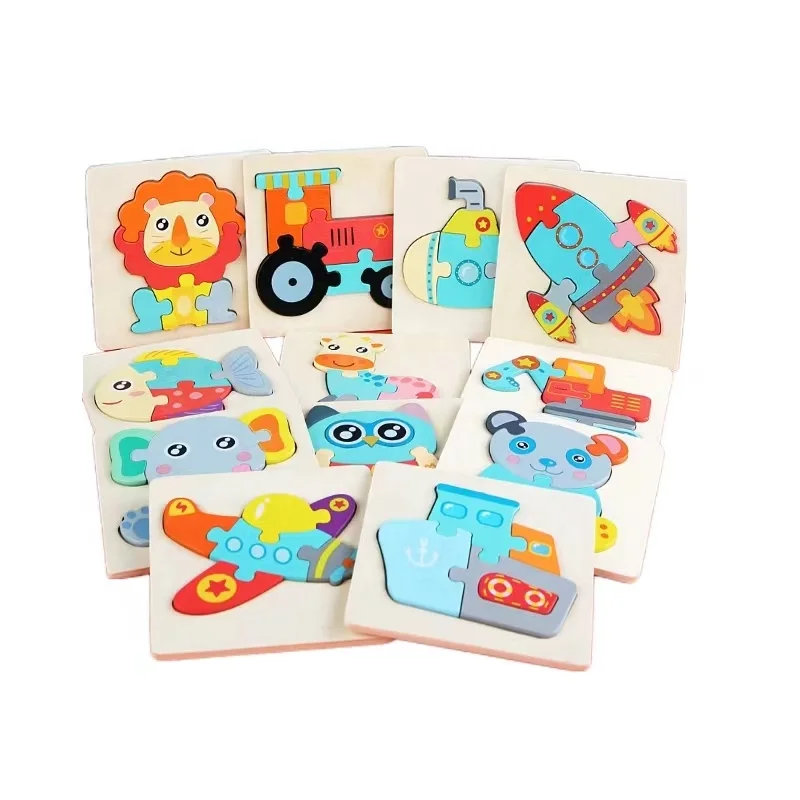 2024 New design cartoon wooden jigsaw puzzle 3d puzzles montessori educational toys for kids