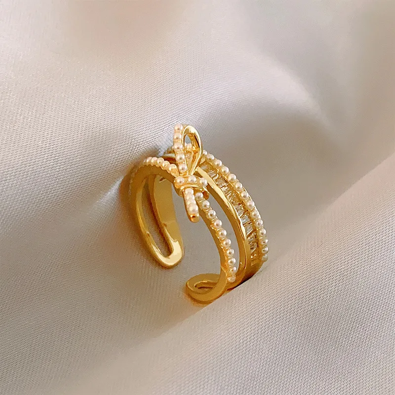 Vintage 18k Gold Zircon Pearl Heart Butterfly Open Finger Ring Women Quartz Tiger Eye Stone Knuckle Ring Jewelry For Gift