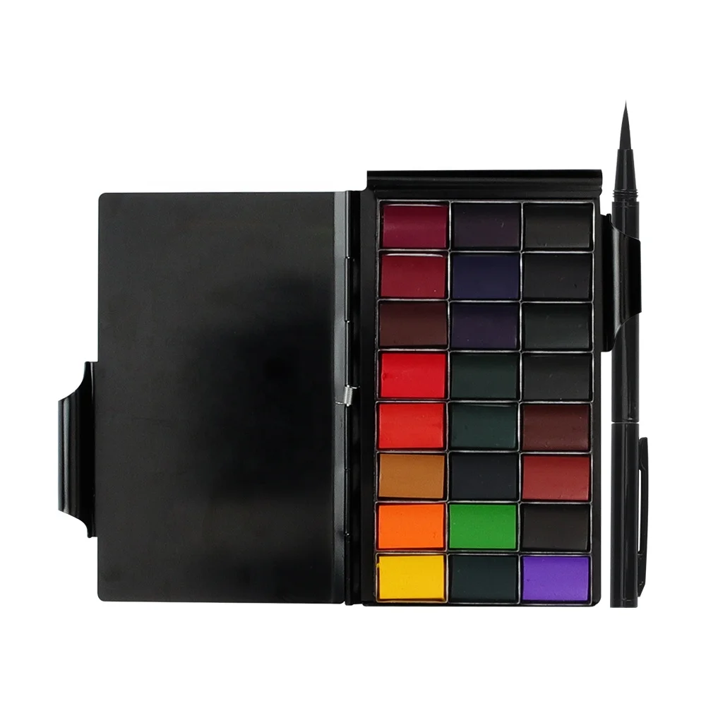 New Arrivals SeamiArt 24color Professional Grade Memo Pad Solid Watercolor set with 1pc Metal Paint Brush Pen