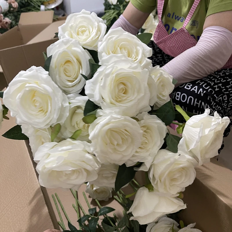 IFG floral supplies romantic 55cm long stems white flowers artificial rose wedding decoration