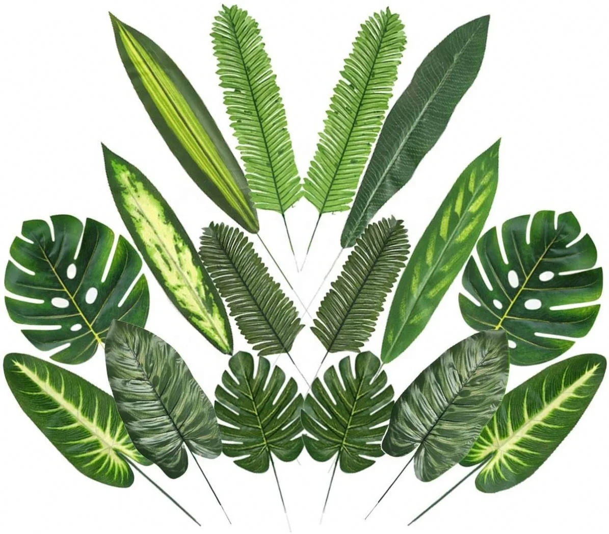 Artificial Tropical Plant with Stems Palm Leaves Jungle Monstera Greenery Leaves