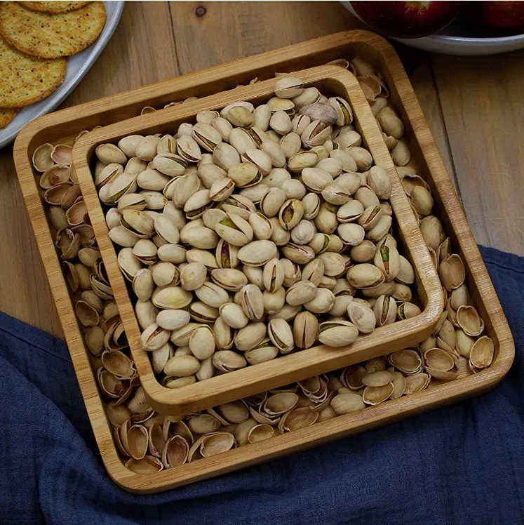 Bamboo Pistachio Snack Bowl Double Dish Holder Bowl Pedestal and Sunflower Seed Nut Bowl with Shell Storage tray