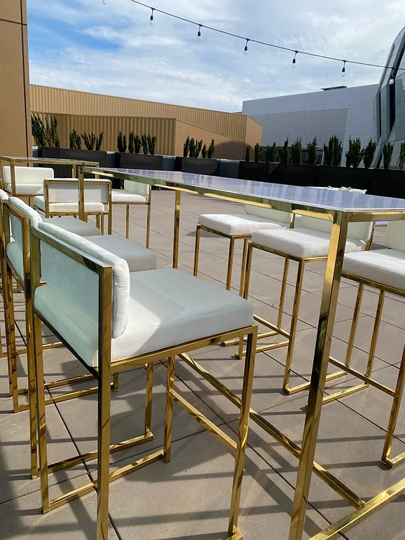 Hot Selling Wedding Party Cocktail Table Luxury Rectangle Bar Table Gold Stainless Steel Tall Table For Rental Event Hotel