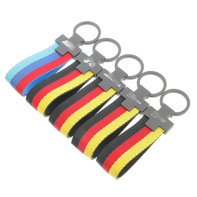The new M tricolor sports  Sline r AMG  Infiniti Jeep Reno, nylon braided car logo key chain pendant