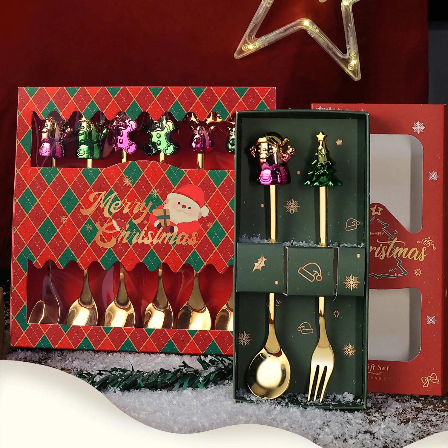 Christmas Tableware 4Pcs Stainless Steel Coffee Spoon Snowman Tree Children Tea Scoop Eat Ice Cream Dessert Scoop Creative Spoon