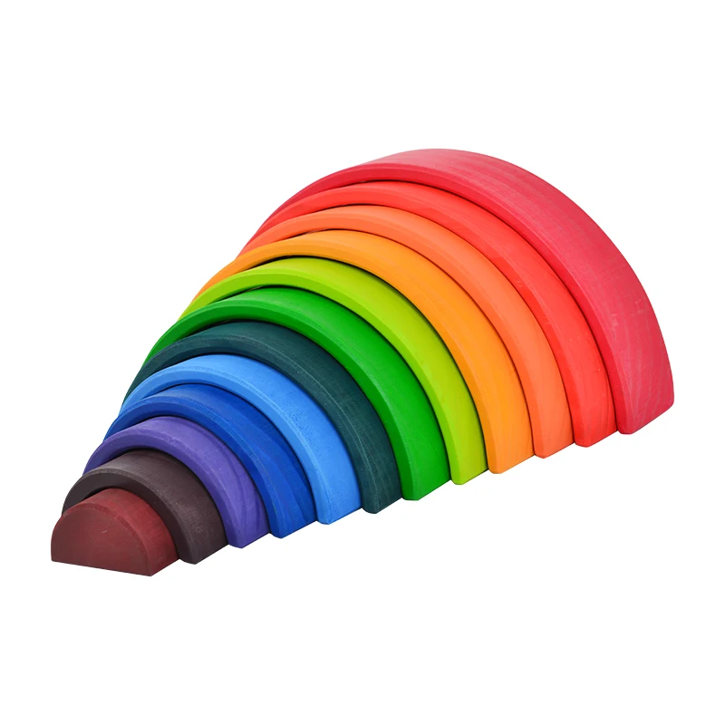 12-Piece Wooden Rainbow Stacker DIY Toy Bright Colors Building Blocks for Unisex Baby Toy Stacking Game